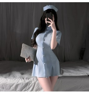 FEE ET MOI - Restrained Desire Lace-Up Waist Nurse Dress (Blue)